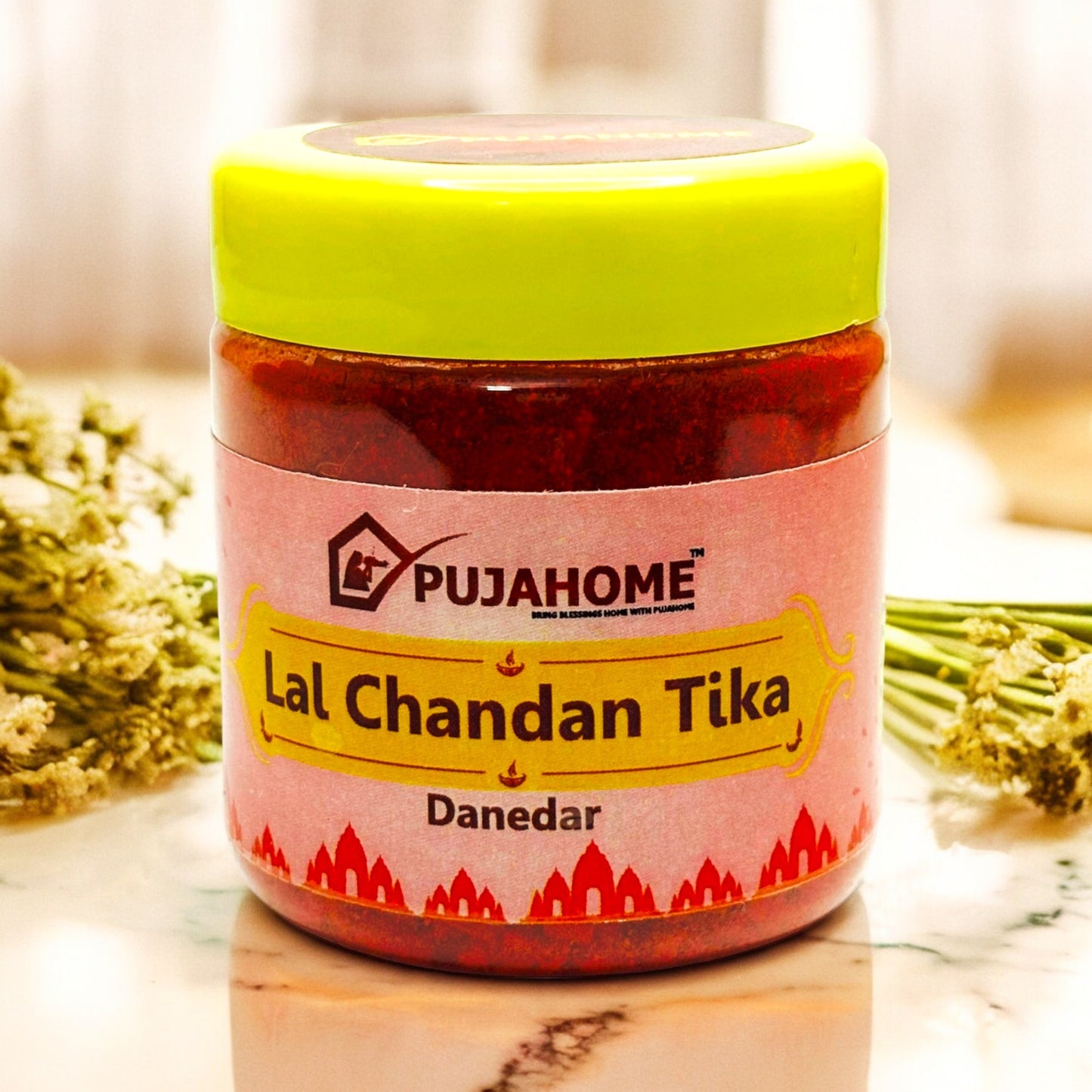 Pujahome Premium Chandan Tika Danedar Combo | Pack Of 4 X 100Gram | Red, White, Yellow and Kesar