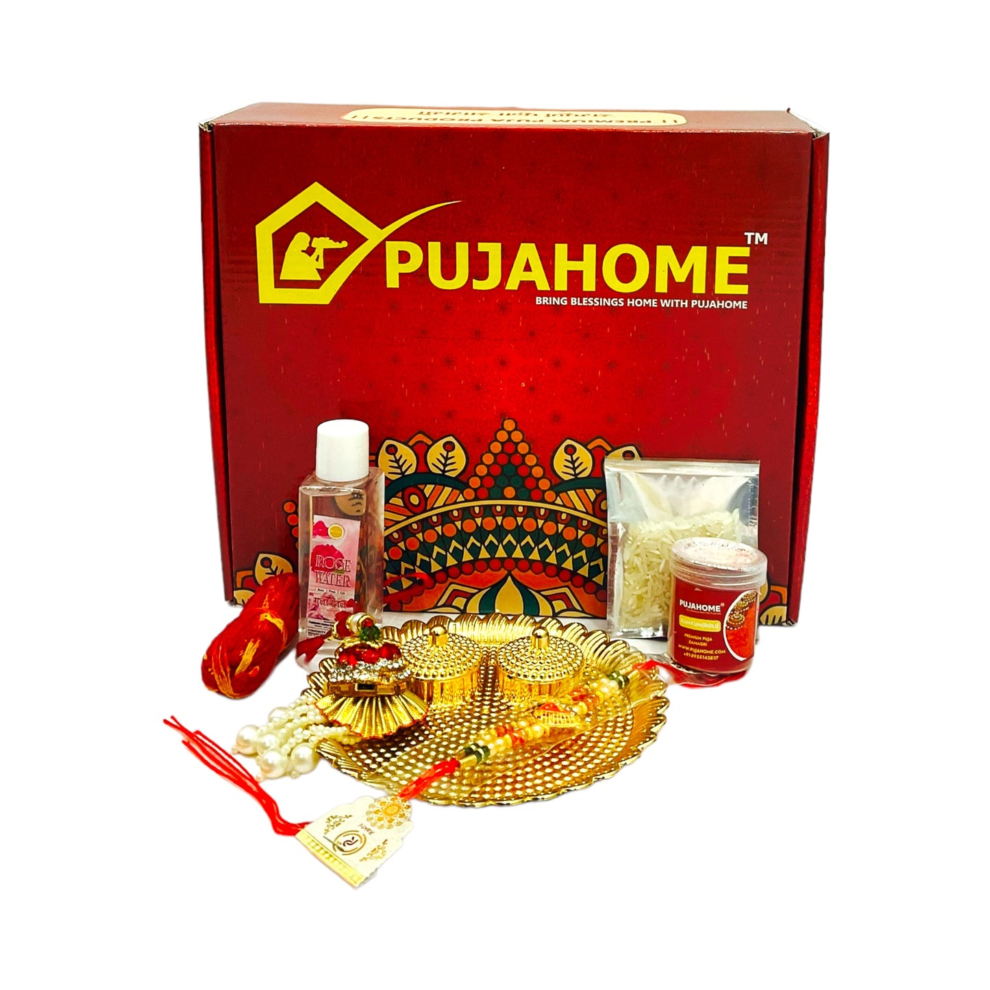 Pujahome Rakhi Puja Set | Puja Thali, Rakhi | Complete kit for celebrate raksha bandhan - Pack of 8 Items