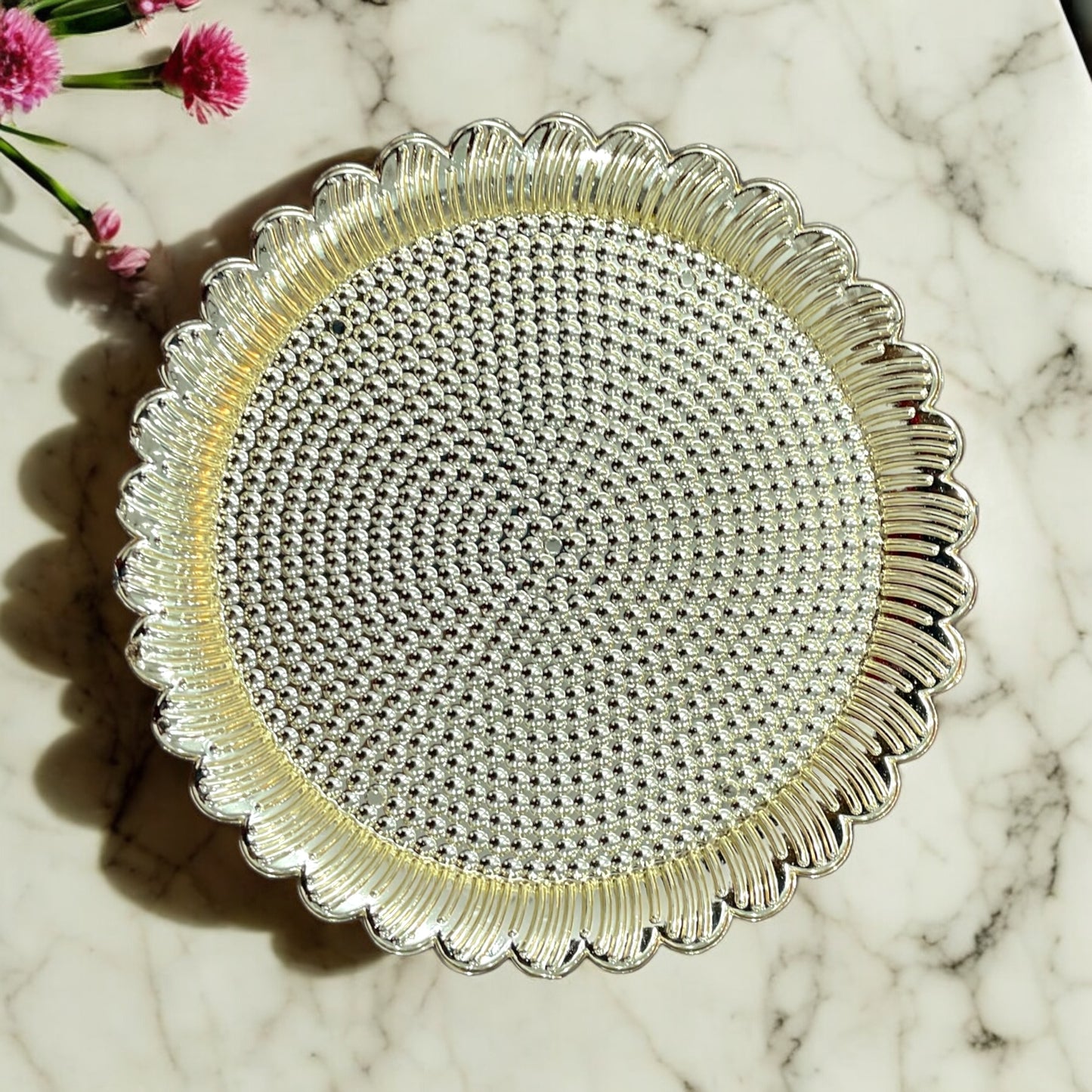 Pujahome Round Gold Kankavathi Plate for Puja