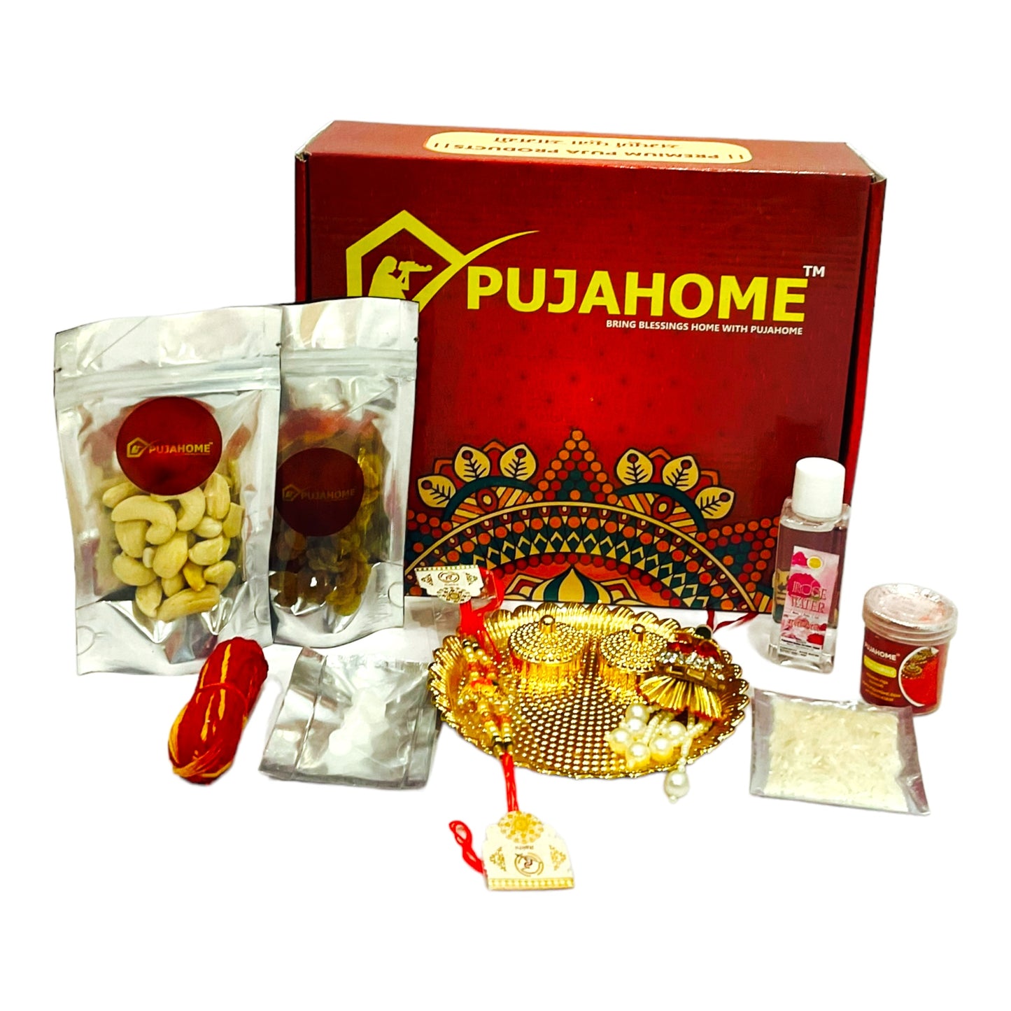 Pujahome Rakhi Puja Set | Puja Thali, Rakhi | Complete kit for celebrate raksha bandhan - Pack of 10 Items