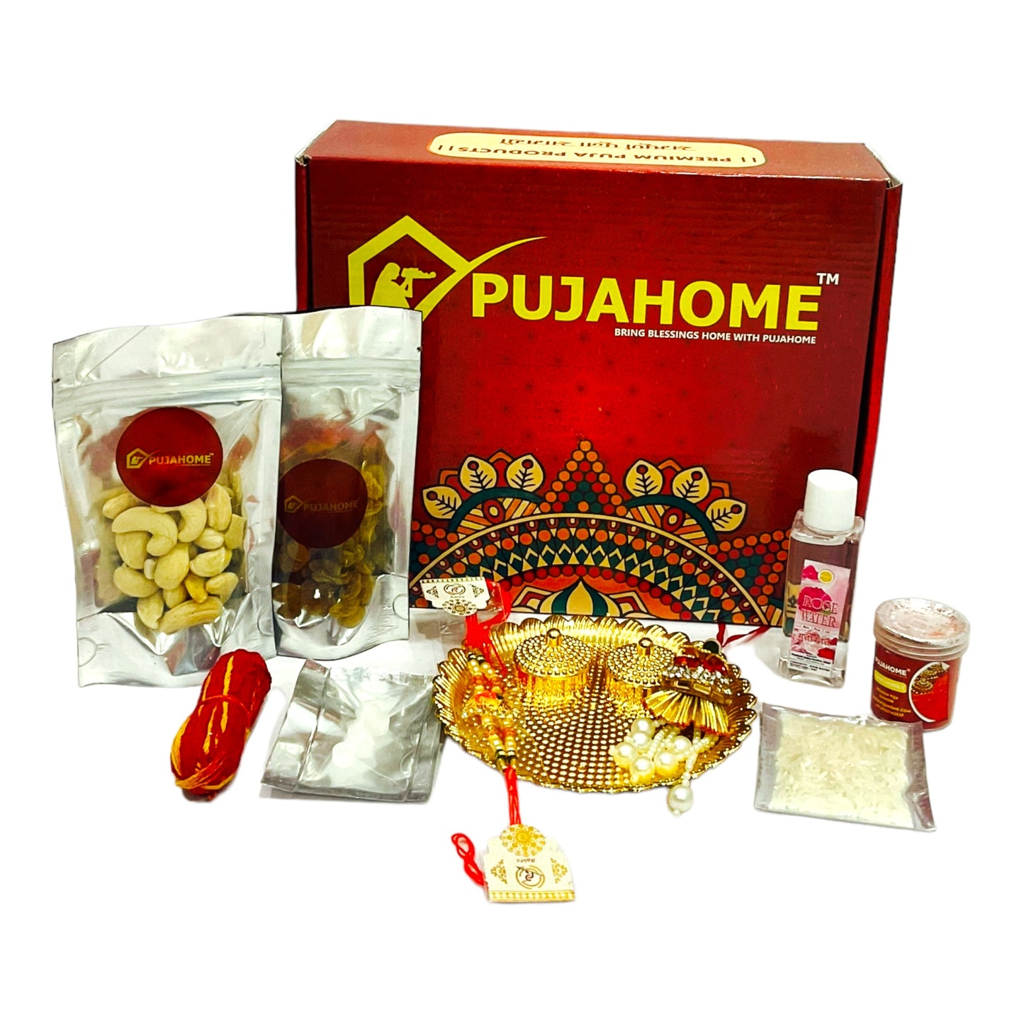 Pujahome Rakhi Puja Set | Puja Thali, Rakhi | Complete kit for celebrate raksha bandhan - Pack of 10 Items