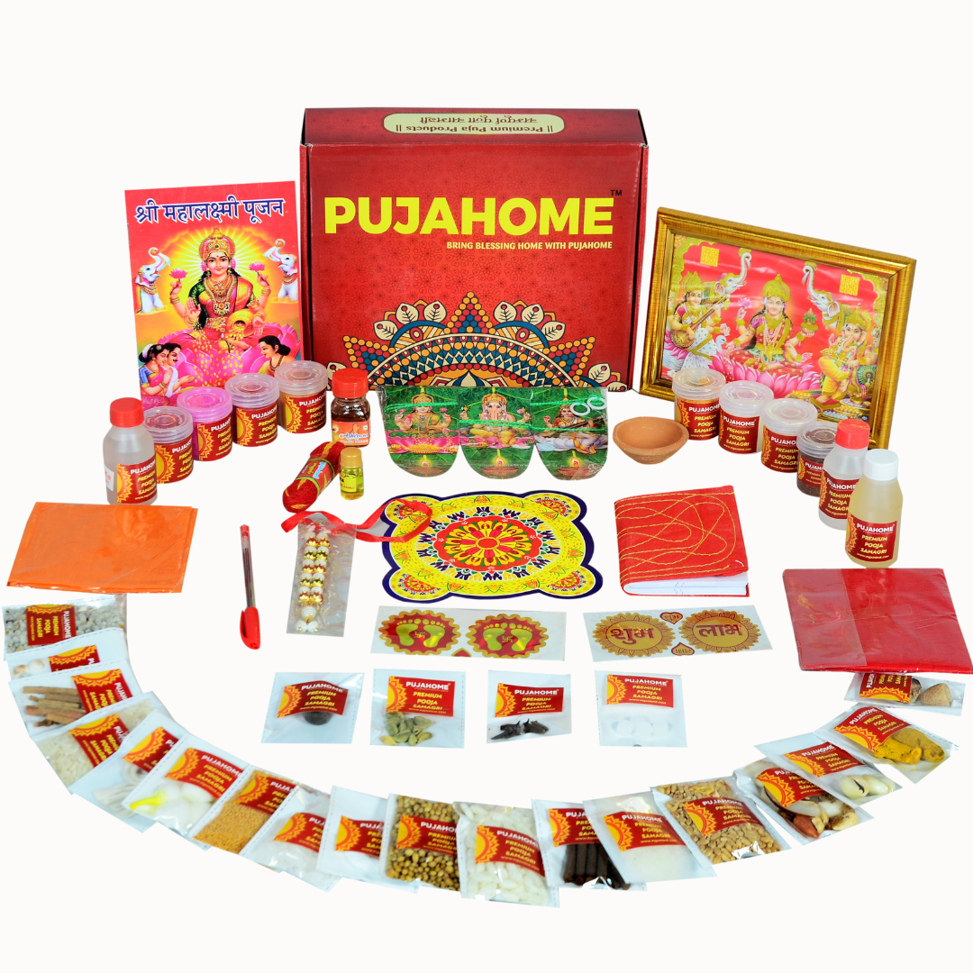 Pujahome Diwali Puja Samagri Kit for Mahalakshmi Pujan (47+ Items) with Detailed Puja Vidhi
