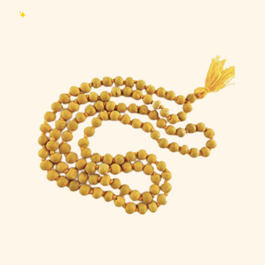 Pujahome Natural Turmeric Rosary Original Haldi Kanthi for Jaap & Wear 108+1 (8 mm Beads Mala) Haldi Mala for Jaap & Wear