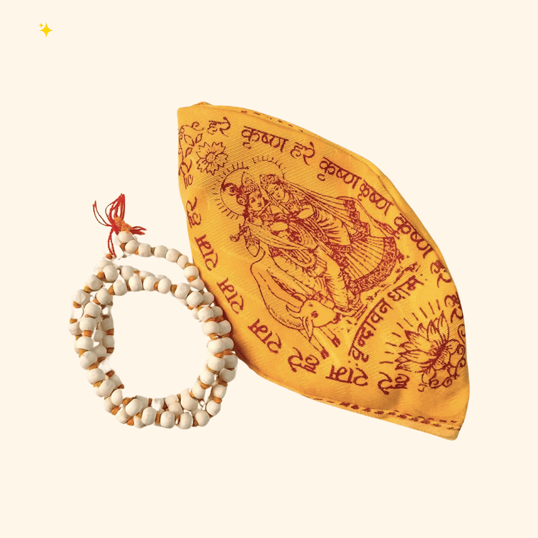 Pujahome Natural Tulsi Mala 108+1 Beads (6mm) with Cotton Gomukhi Japa Bag (Combo of 2)