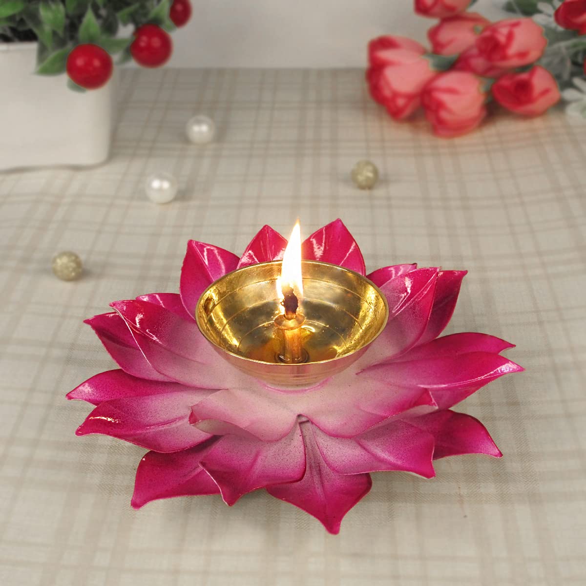 Pujahome Brass Lotus Diyas for Home Decoration – Puja Akhand Diya