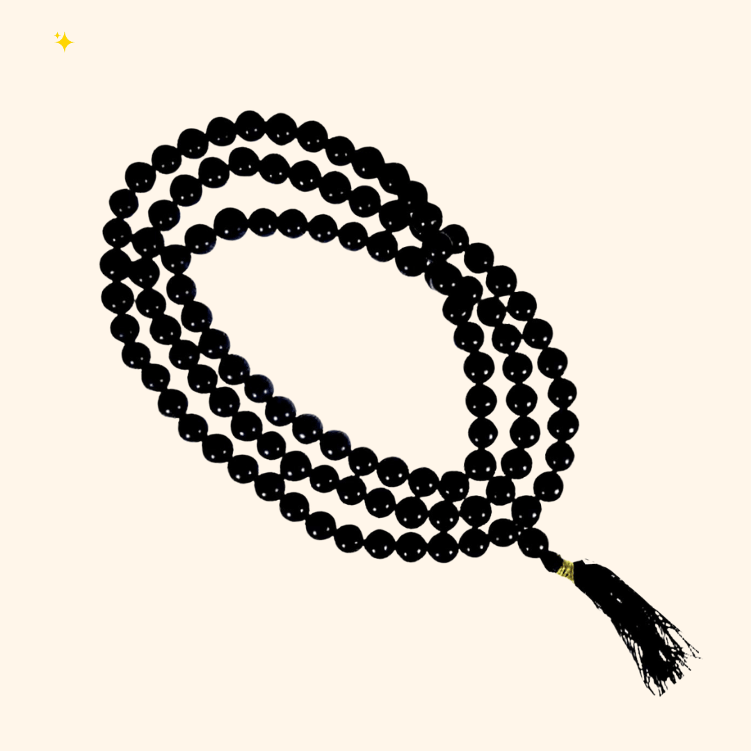 Pujahome Black Hakik Mala/Black Agate Mala (Size: 7mm, Beads: 108+1)