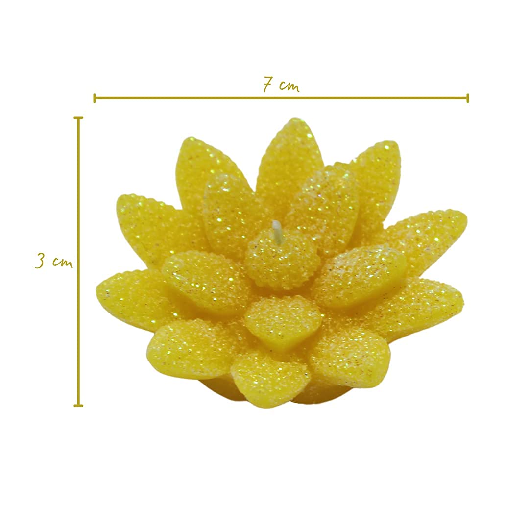 Pujahome Multicolor Flower Candles, Set of 3 (Yellow)