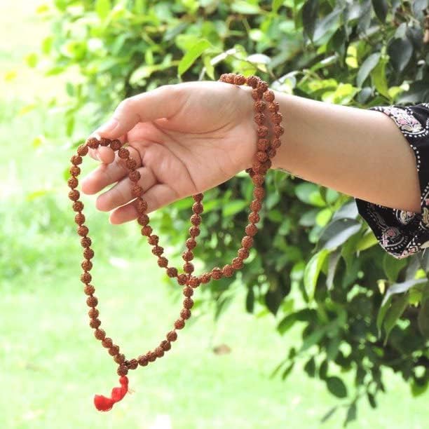 Pujahome Certified Original Rudraksha Mala (Brown, 9-10mm) with Certificate for Wearing and Japa Mala (5 Mukhi Mala, 108 Beads Mala Rosary Garland)