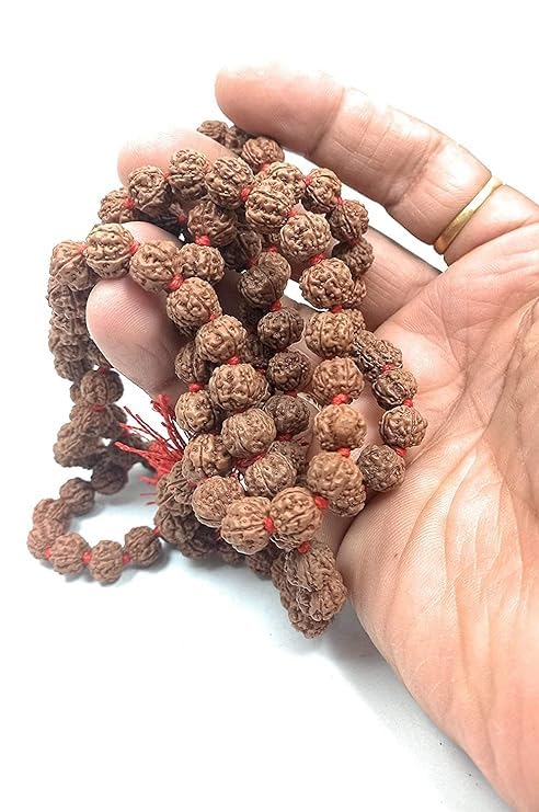 Pujahome Rudraksha Mala (108+1 Guaranteed) 8-9 mm Approx Beads Lab Certified Natural Original 5 Panch Mukhi for Jaap Pooja Astrology Wearing Meditation