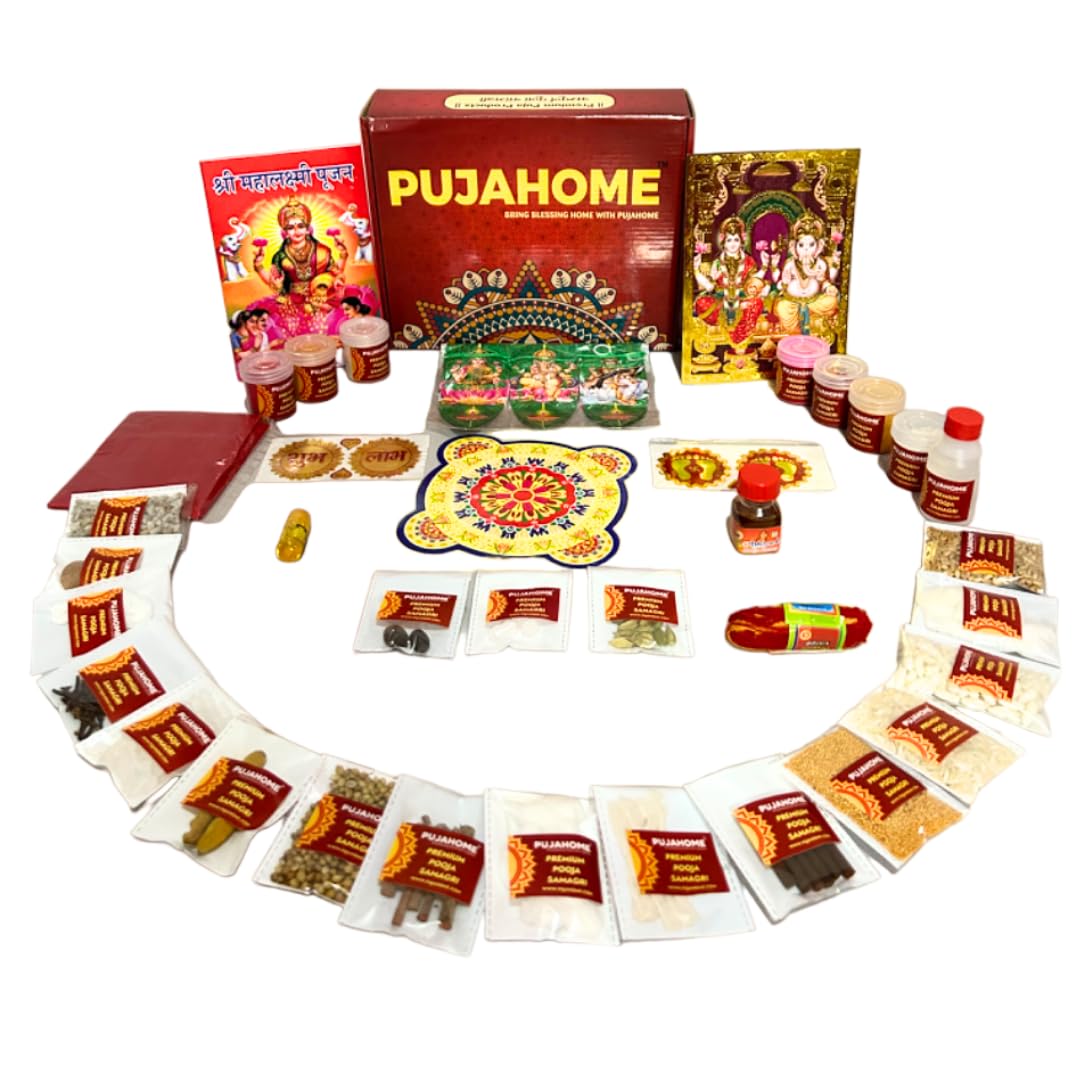 Pujahome Diwali Puja Samagri Kit for Mahalakshmi Pujan (38+ Items) with Detailed Puja Vidhi