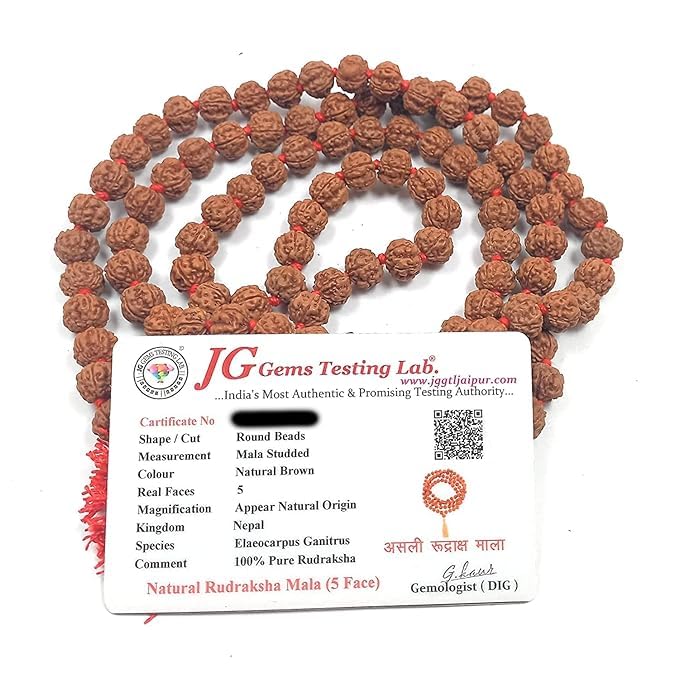 Pujahome Rudraksha Mala (108+1 Guaranteed) 8-9 mm Approx Beads Lab Certified Natural Original 5 Panch Mukhi for Jaap Pooja Astrology Wearing Meditation