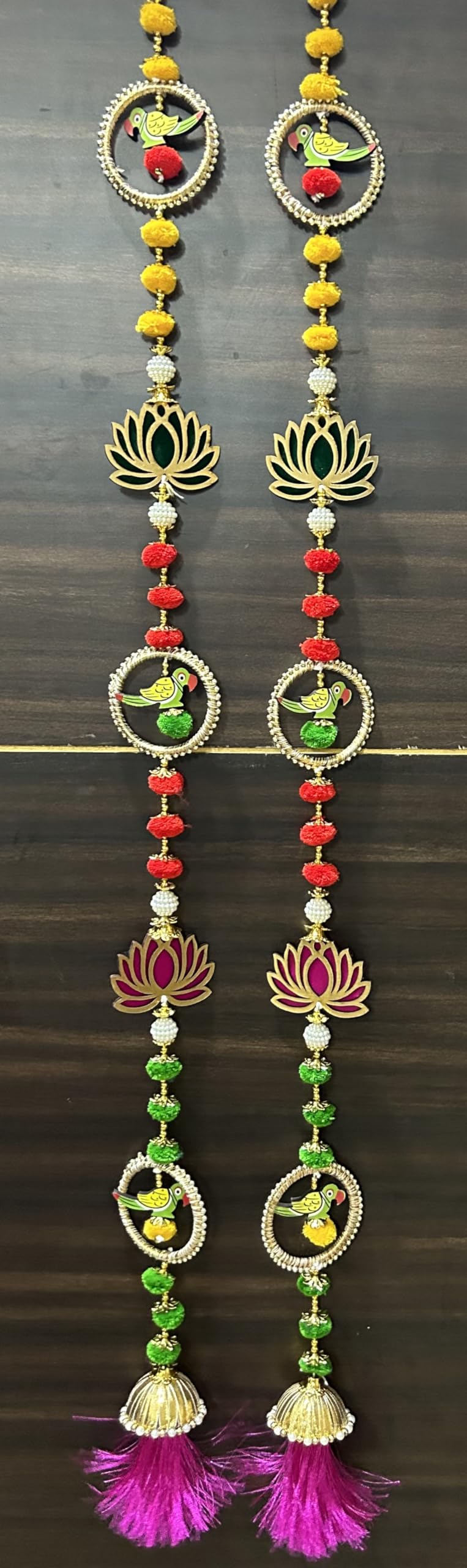 Pujahome Traditional Latkan Parrot Moti Door latkan Toran Multi Mix Colour for Home D?cor, Bandhanwal for Home D?cor Set of 2