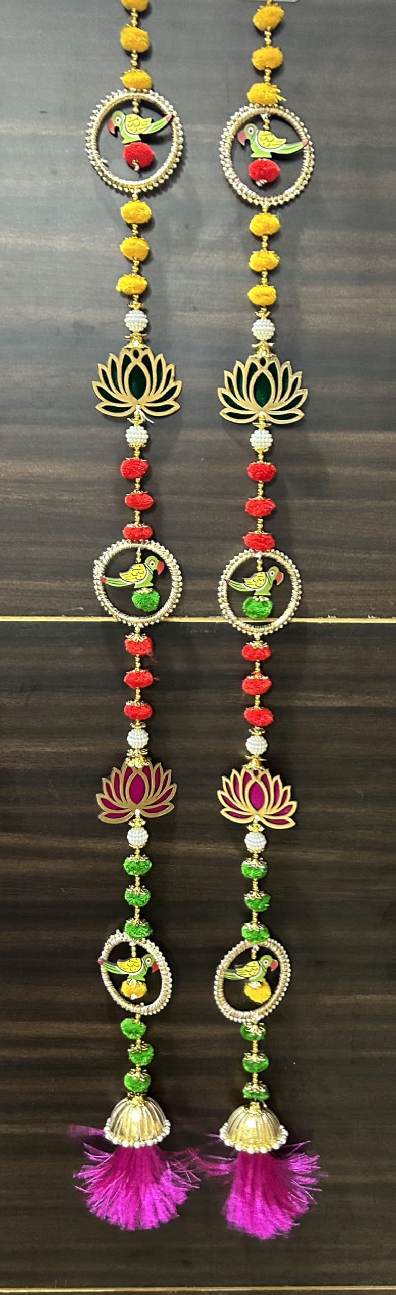 Pujahome Traditional Latkan Parrot Moti Door latkan Toran Multi Mix Colour for Home D?cor, Bandhanwal for Home D?cor Set of 2