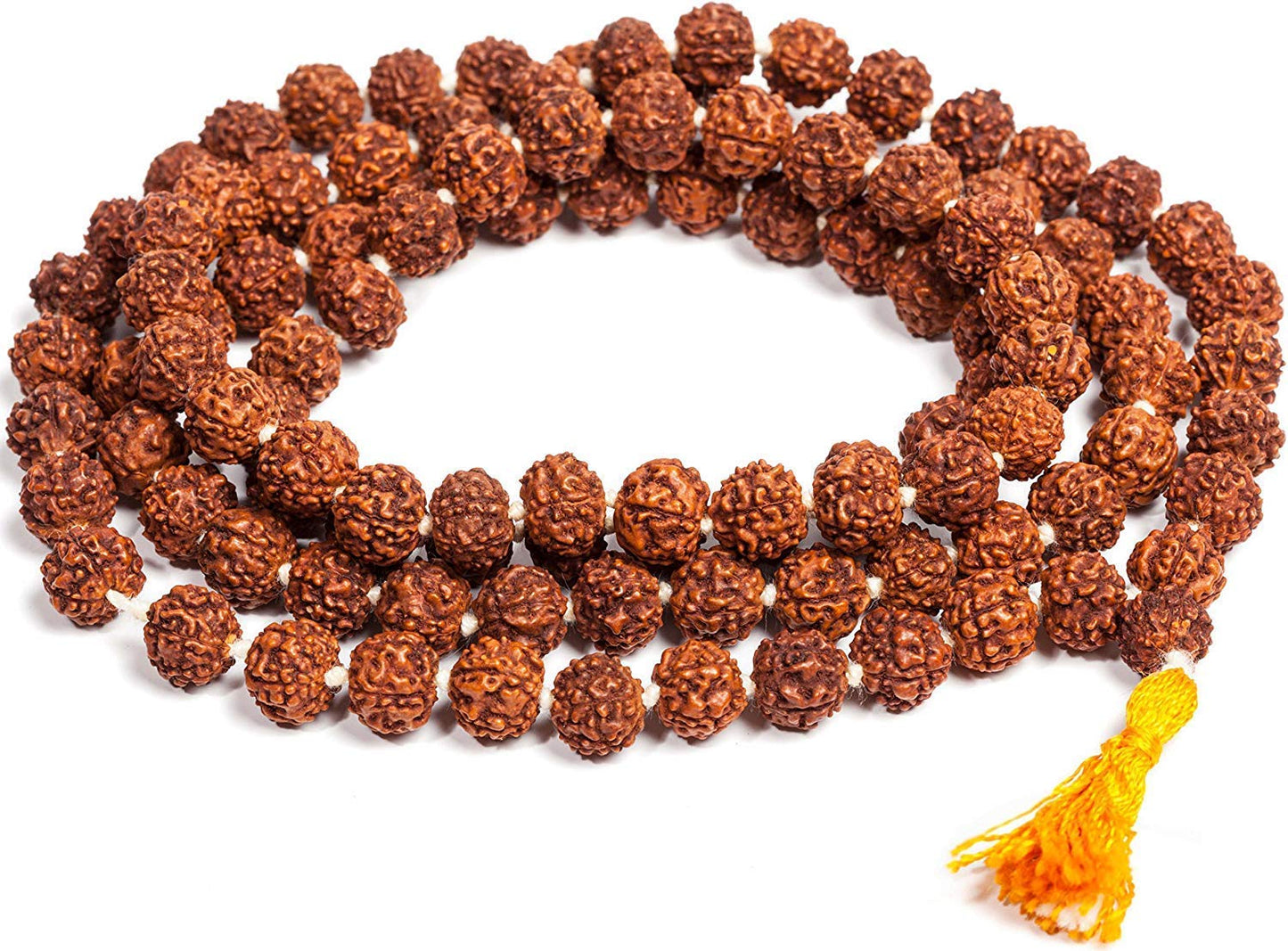 Pujahome Certified Original Rudraksha Mala (Brown, 9-10mm) with Certificate for Wearing and Japa Mala (5 Mukhi Mala, 108 Beads Mala Rosary Garland)