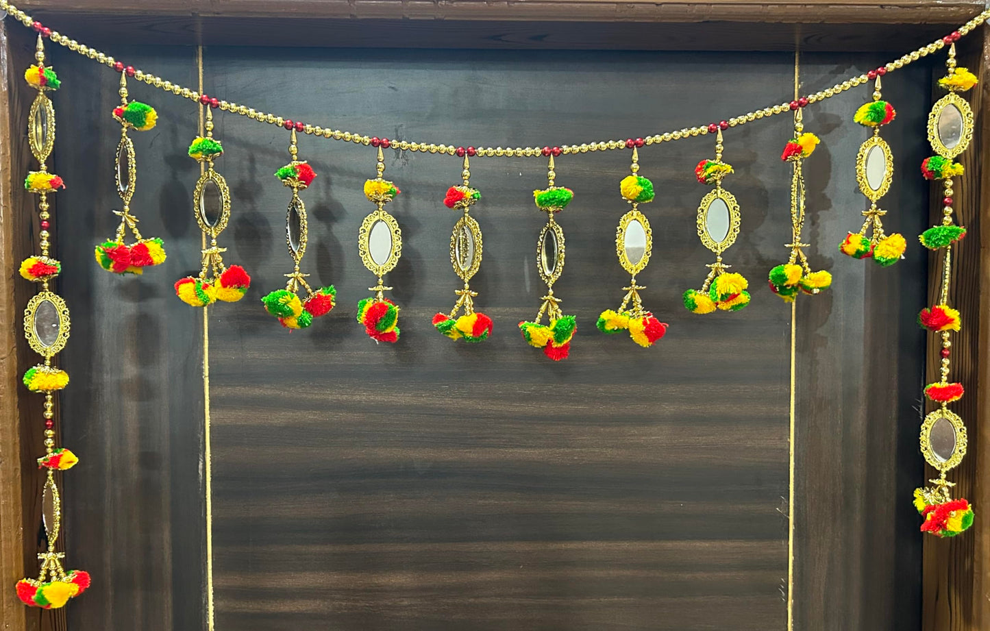 Pujahome Elegant Designer Kalash with Mirror Door Hanging Toran Bandhanwar for Diwali Decoration Home Decor