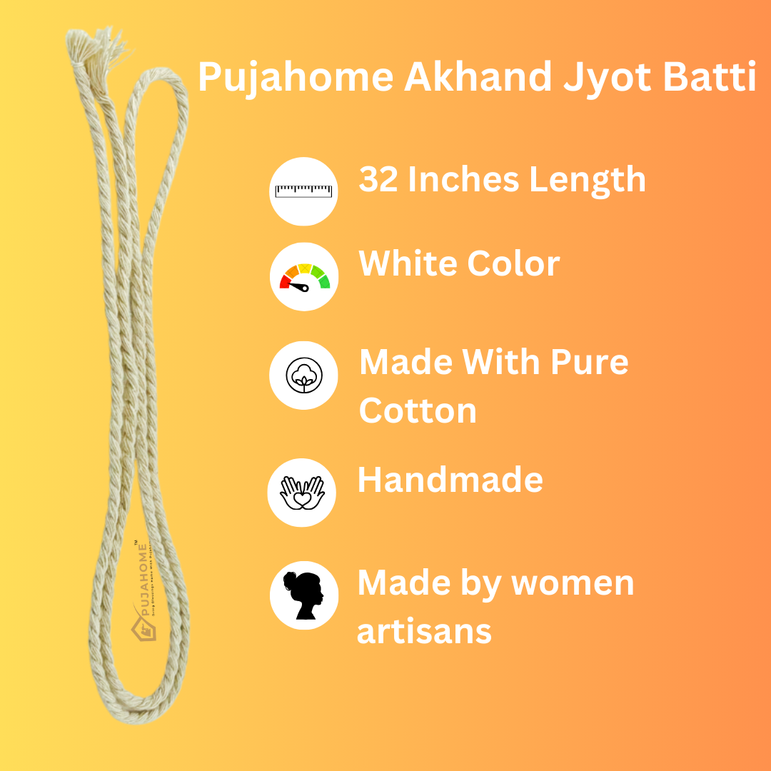 Pujahome Twisted Akhand Jyot Batti, Special Long Akhand Jyot Cotton Wicks(White)