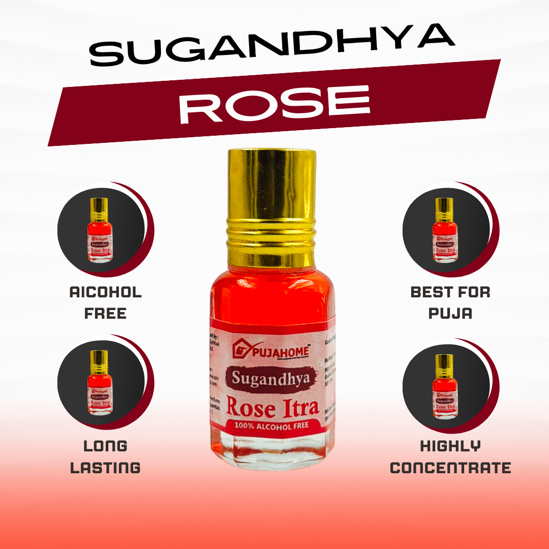 Pujahome Sugandhya Rose and Chandan Itra Combo For Puja 5ML (Pack of 4)