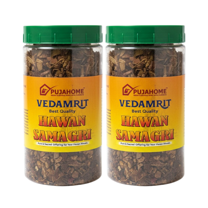 Pujahome 100% Pure and Natural | Mixture of Various Dried Herbal Roots and Leaves for Vedic Yagya Pujan 400 Gram Jar (Pack of 2)