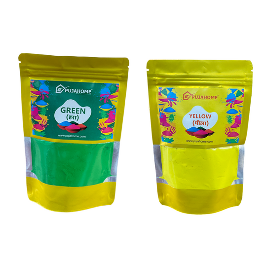 Pujahome Holi Herbal Gulal Color with Non-Toxic Scent for 100 grams Each (Pack of 2 Colors - Green + Yellow)