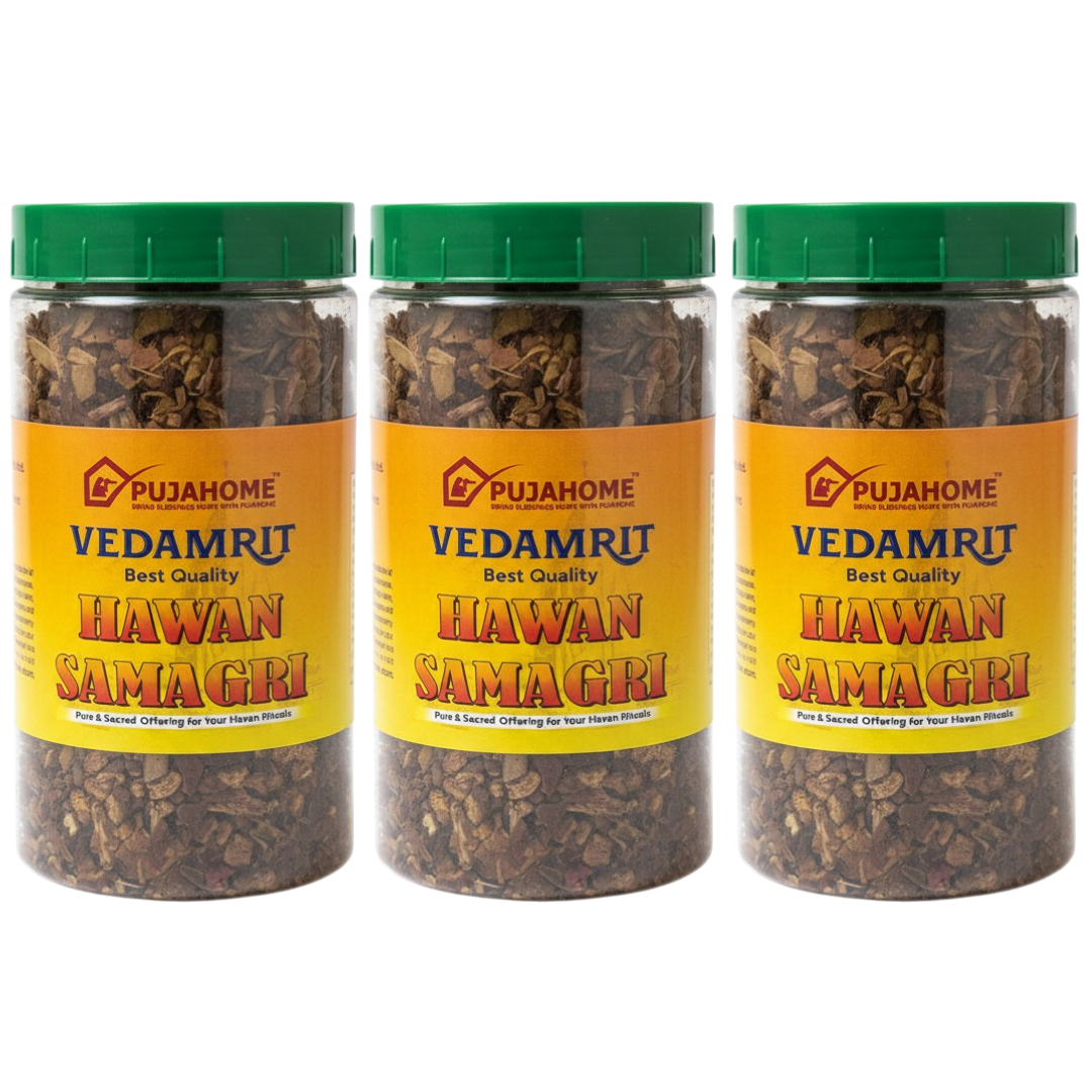 Pujahome 100% Pure and Natural | Mixture of Various Dried Herbal Roots and Leaves for Vedic Yagya Pujan 400 Gram Jar (Pack of 3)