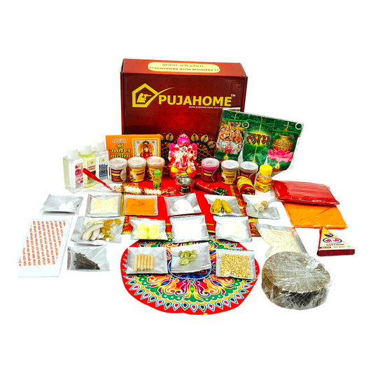 Pujahome Ganesh Puja Samagri Kit for Ganesh Chaturthi With Mitti(Painted Clay) Ganesh Murti(42 items)