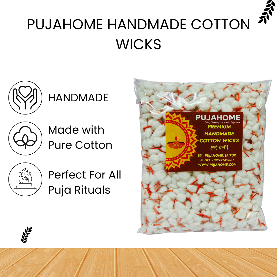 Pujahome Round Cotton Wicks/Diya Batti With Kesar Tip Pack of 5100