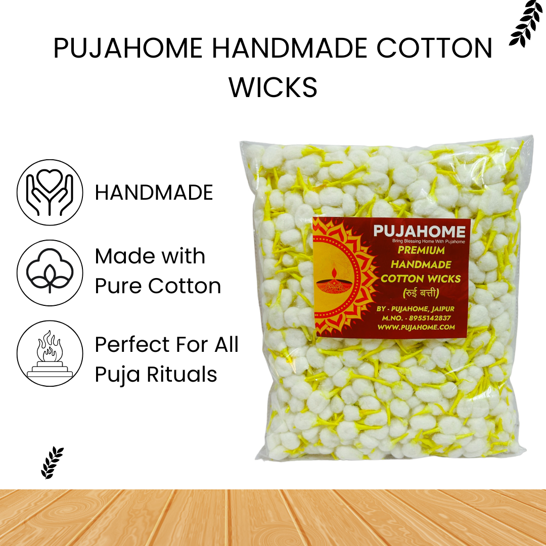 Pujahome Round Cotton Wicks for Diya With Chandan Tip Pack of 2100 Pieces