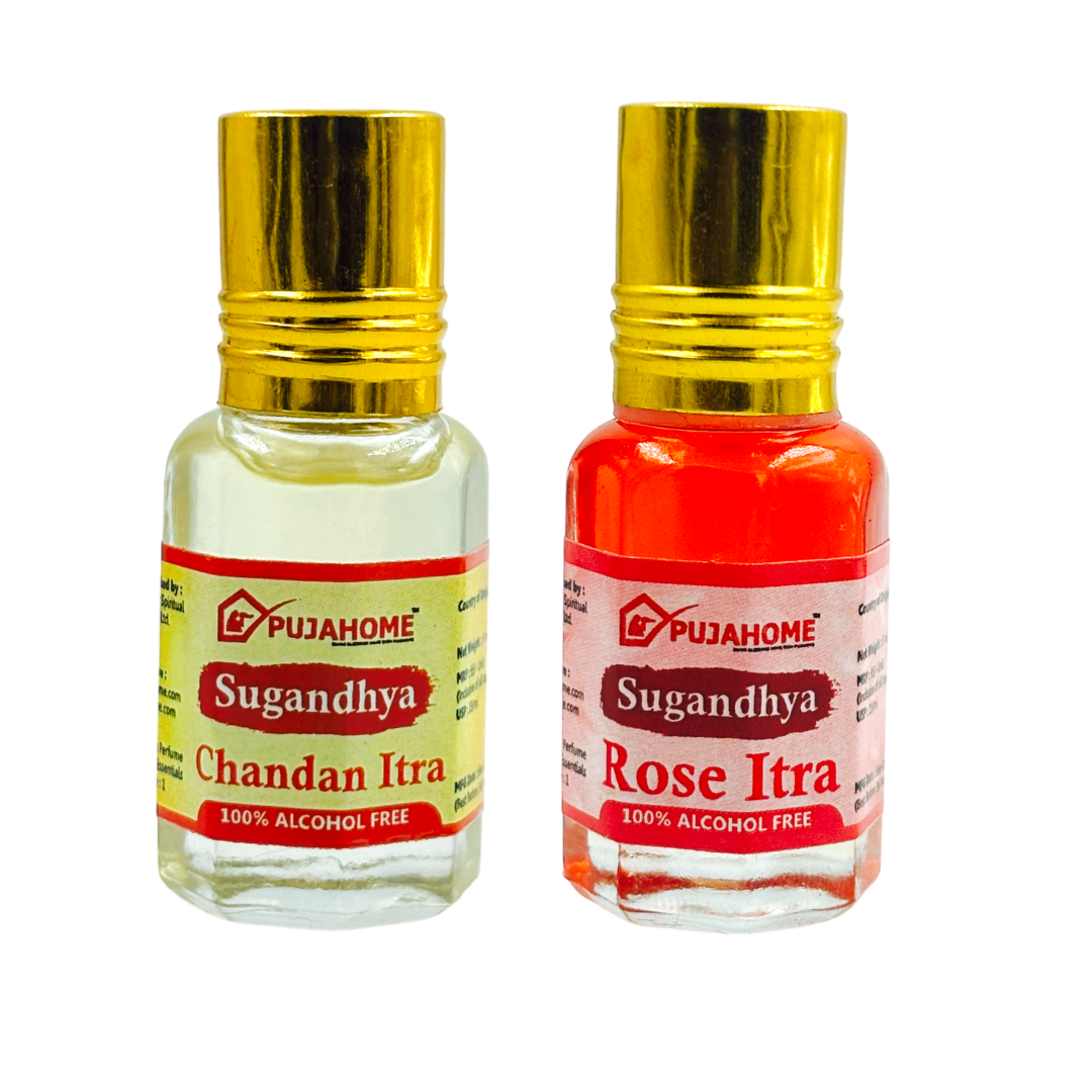 Pujahome Sugandhya Rose and Chandan Itra Combo For Puja 5ML (Pack of 2)