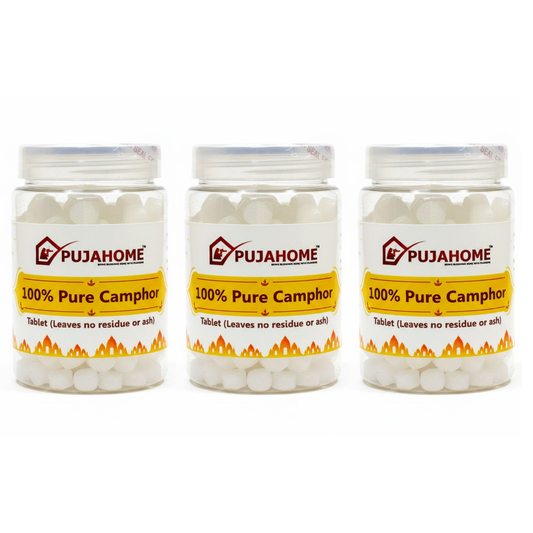 Pujahome 100% Pure Camphor Tablets (Kapur / Kapoor / Kapooram) – (100g × 3 Packs)