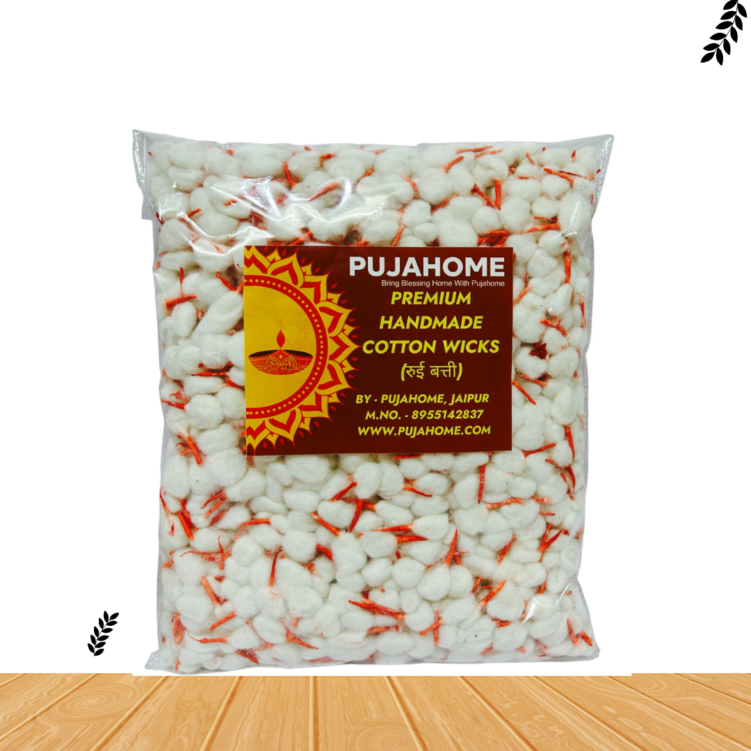 Pujahome Round Cotton Wicks/Diya Batti With Kesar Tip Pack of 5100