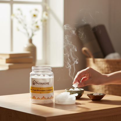 Pujahome 100% Pure Organic & Original Bhimseni Camphor (Kapur) – 100g × 3 Packs