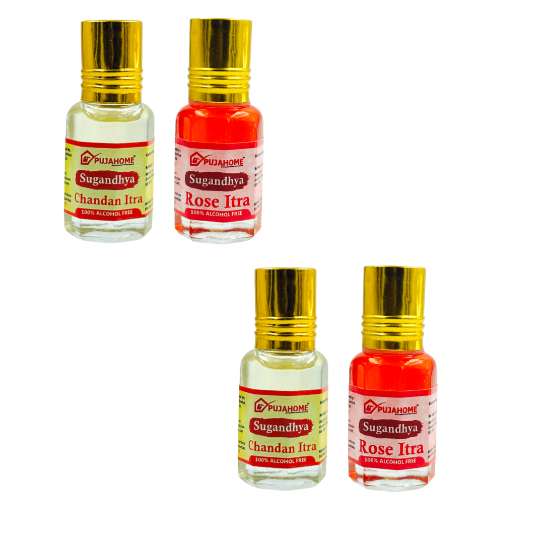 Pujahome Sugandhya Rose and Chandan Itra Combo For Puja 5ML (Pack of 4)