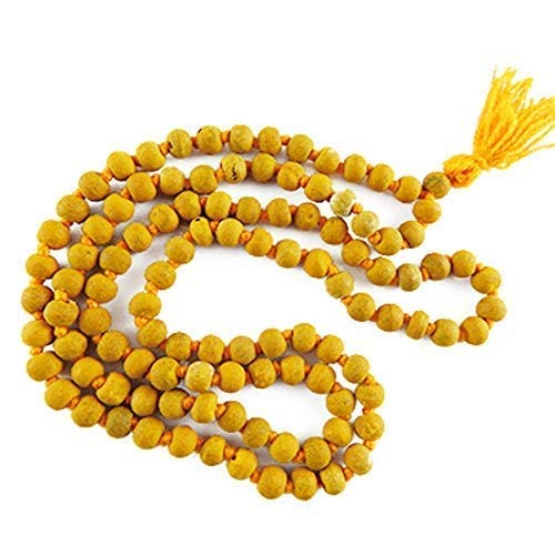 Pujahome Natural Turmeric Rosary Original Haldi Kanthi for Jaap & Wear 108+1 (8 mm Beads Mala) Haldi Mala for Jaap & Wear