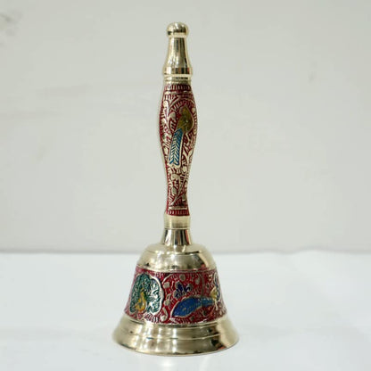 Pujahome Meenakari Pure Brass Pooja Bell l Hand Bell Big Size