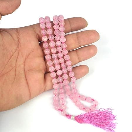 Pujahome Pink Hakik Mala/Pink Agate Mala (Size: 7mm, Beads: 108+1)