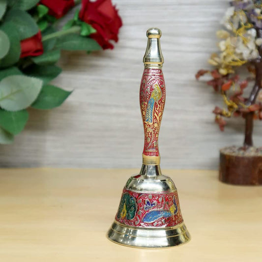 Pujahome Meenakari Pure Brass Pooja Bell l Hand Bell Big Size