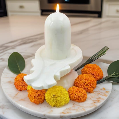 Pujahome White Marble Shivling 6cm (Marble, White)