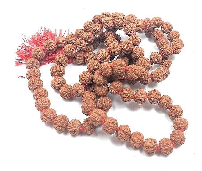 Pujahome Rudraksha Mala (108+1 Guaranteed) 8-9 mm Approx Beads Lab Certified Natural Original 5 Panch Mukhi for Jaap Pooja Astrology Wearing Meditation