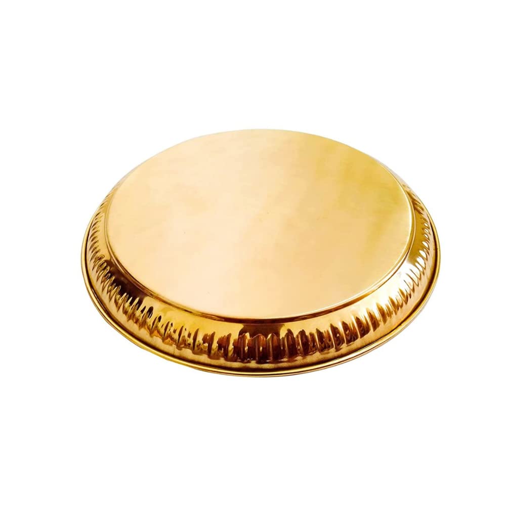 Pujahome Brass Pooja Pital Aarti Thali for Puja, Pooja Ceremony, Pooja Item, Size 5 Inch