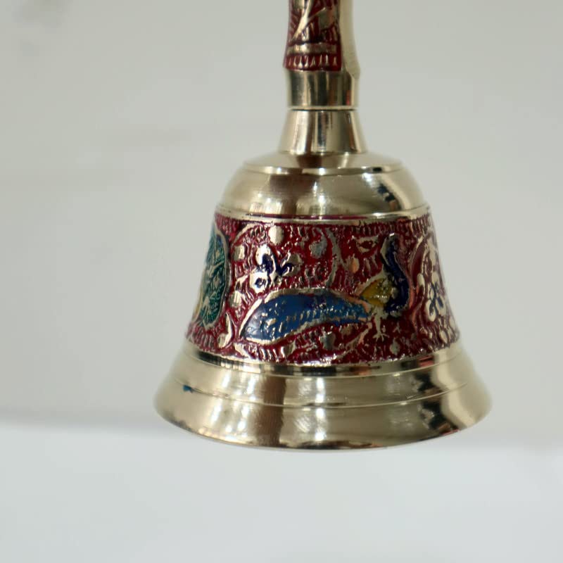 Pujahome Meenakari Pure Brass Pooja Bell l Hand Bell Big Size