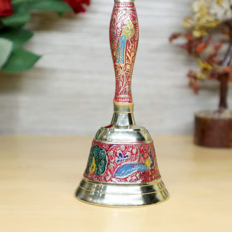 Pujahome Meenakari Pure Brass Pooja Bell l Hand Bell Big Size