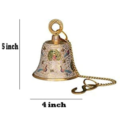 Pujahome Handmade Brass Decorative Puja Bell, Mandir Ghanti (4in x 4in x 5in) - Pack of 1