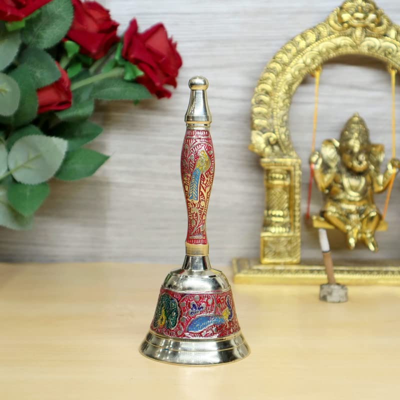 Pujahome Meenakari Pure Brass Pooja Bell l Hand Bell Big Size