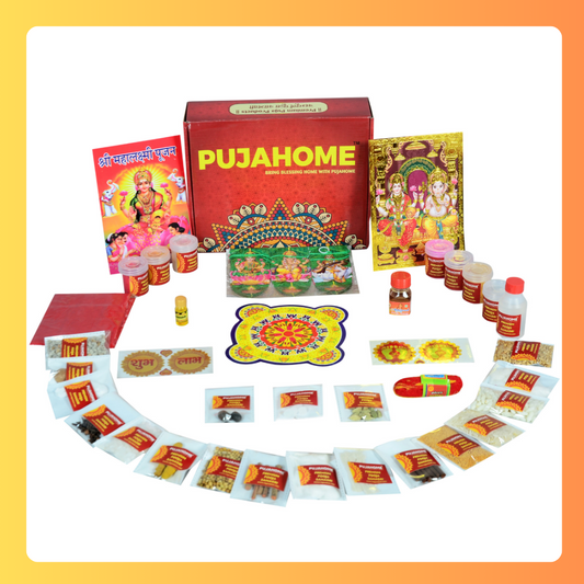 Pujahome Diwali Puja Samagri Kit for Mahalakshmi Pujan (38+ Items) with Detailed Puja Vidhi