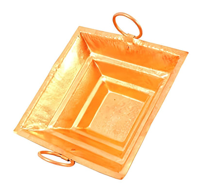 Pujahome Pure Copper Hawan Kund with Handle On Both Side (4.5 Inch)