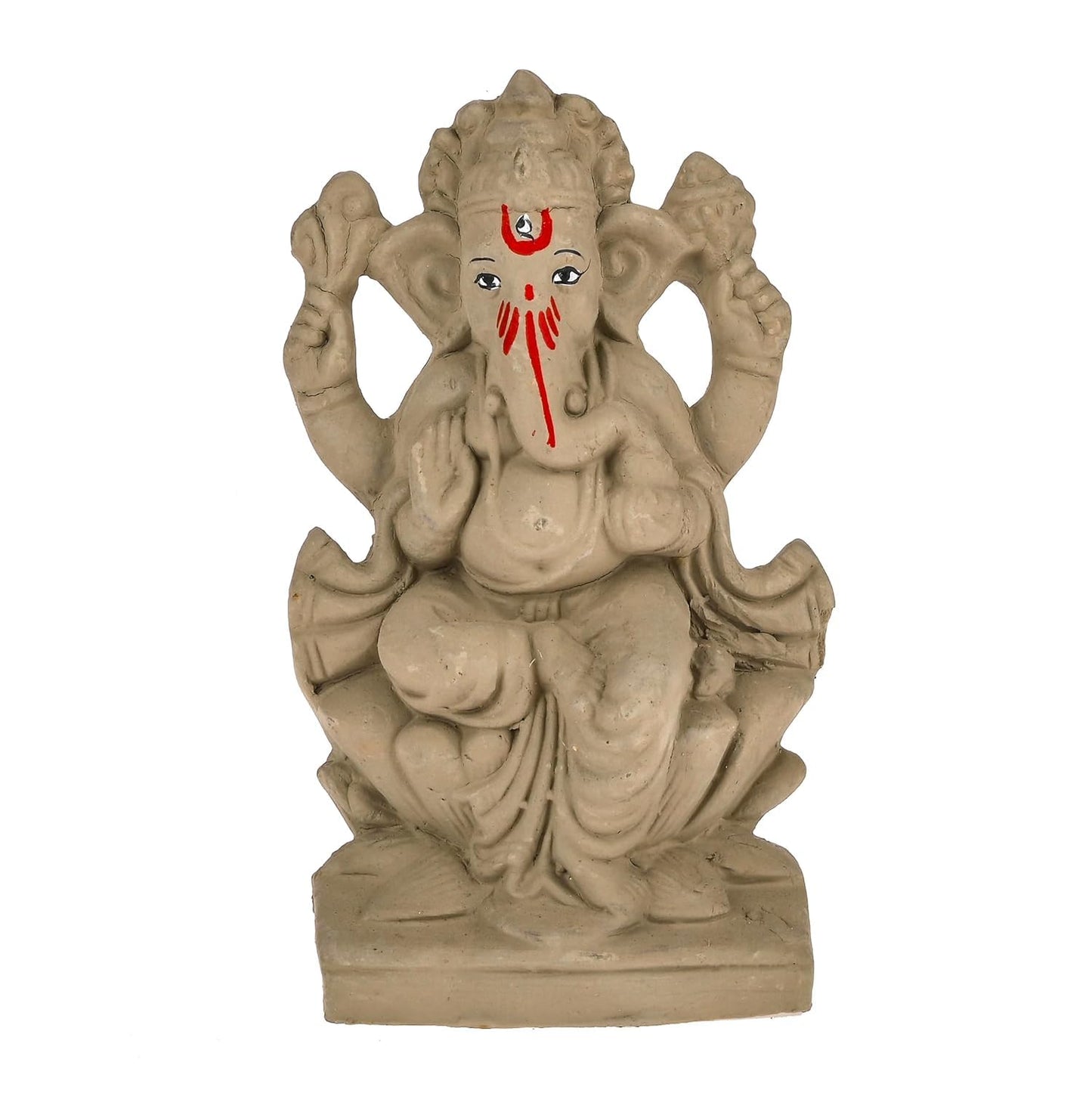 Pujahome Mitti Ganesh Idol| Lotus Ganesh | Eco-Friendly Handcrafted (6.5x3.5 Inches)