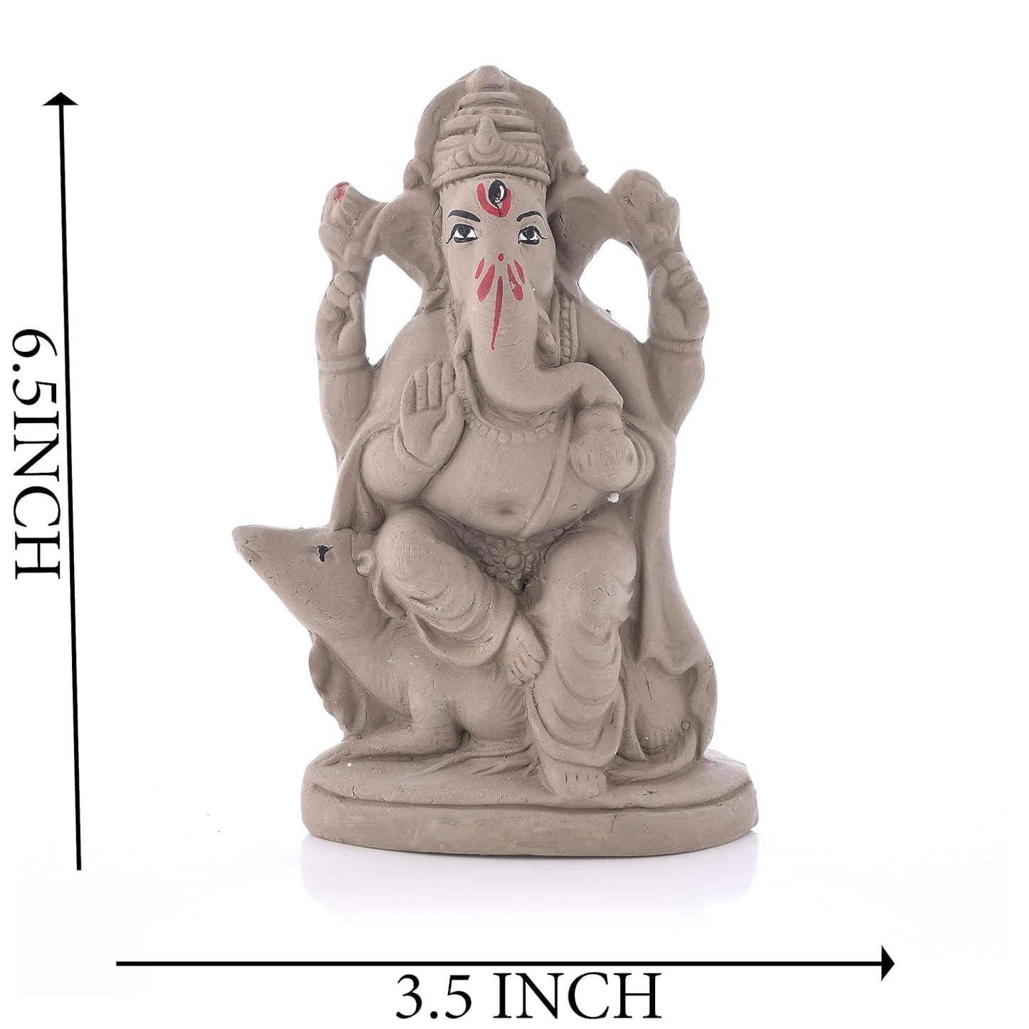 Pujahome Panchgavya Mitti Mushak Ganesh Idol | Eco-Friendly Handcrafted | Ganesh Chaturthi (6.5x3.5 Inches)