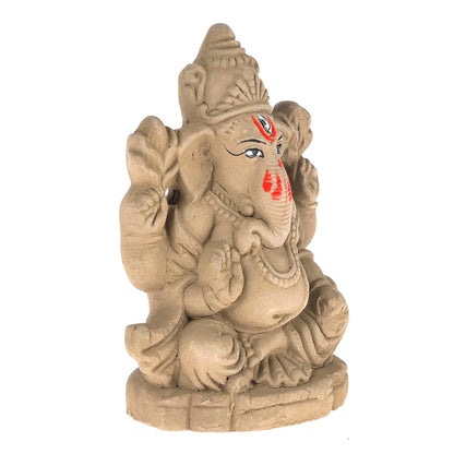 Pujahome Mitti Ganesh Idol | Eco-Friendly Mud/Clay 4 Bhuja Mukut Ganesh Murti | (4x3 Inches)