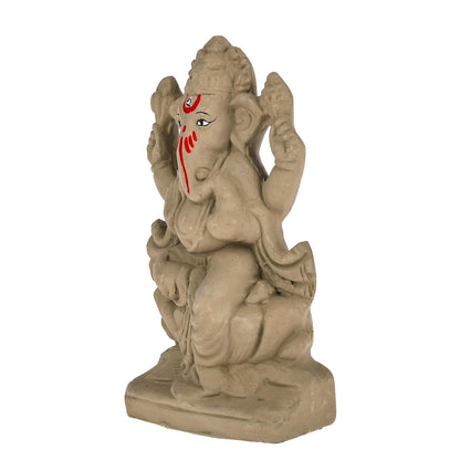 Pujahome Mitti Ganesh Idol| Lotus Ganesh | Eco-Friendly Handcrafted (6.5x3.5 Inches)