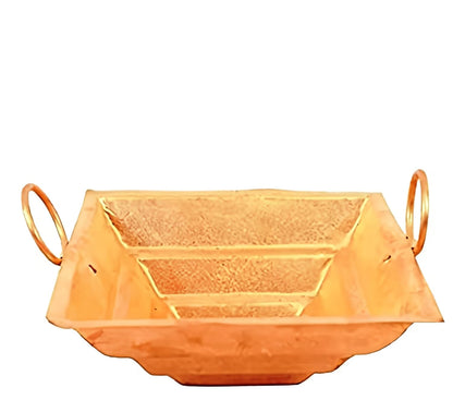 Pujahome Pure Copper Hawan Kund with Handle On Both Side (4.5 Inch)